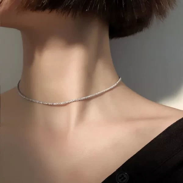 2022 Popular Silver Colour Sparkling Clavicle Chain Choker Necklace Collar For Women Fine Jewelry Wedding Party Birthday Gift - Image 5